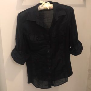 Navy Button Up Blouse
